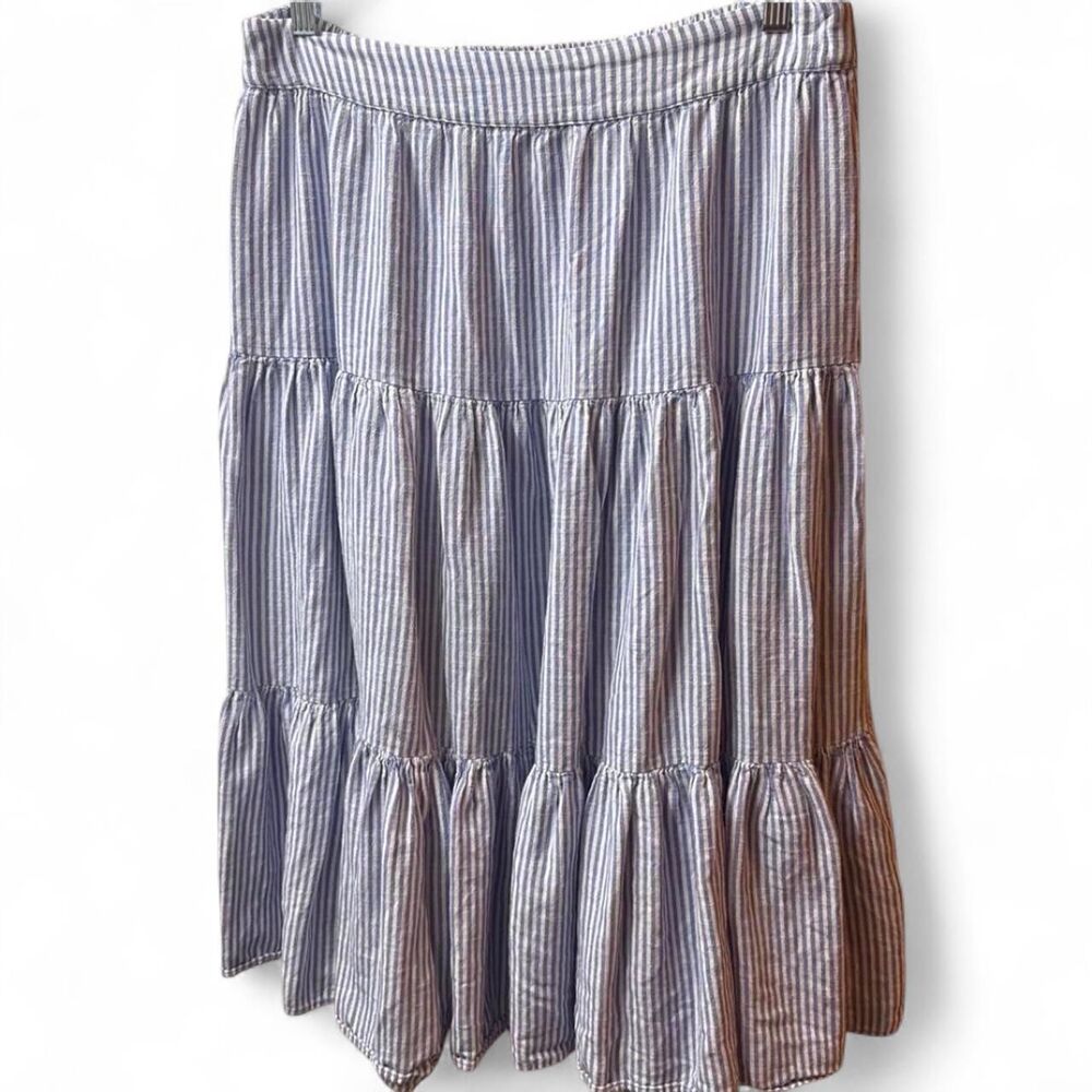 LC Lauren Conrad Tiered Midi Skirt Women's Large Blue White Stripe Boho Cottagec